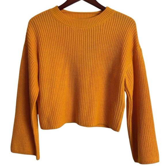 Vero Moda Long Sleeve Radient Golden Yellow Cropped Knit Sweater Medium NEW - Picture 1 of 11